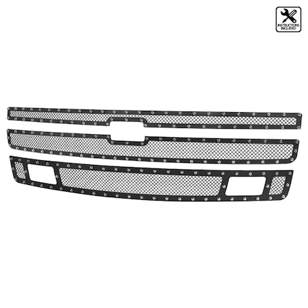 Spec-D Tuning 07-13 Chevrolet Silverado 1500 Rivet Grille Insert HBG-SIV0715BKSS3P-YH